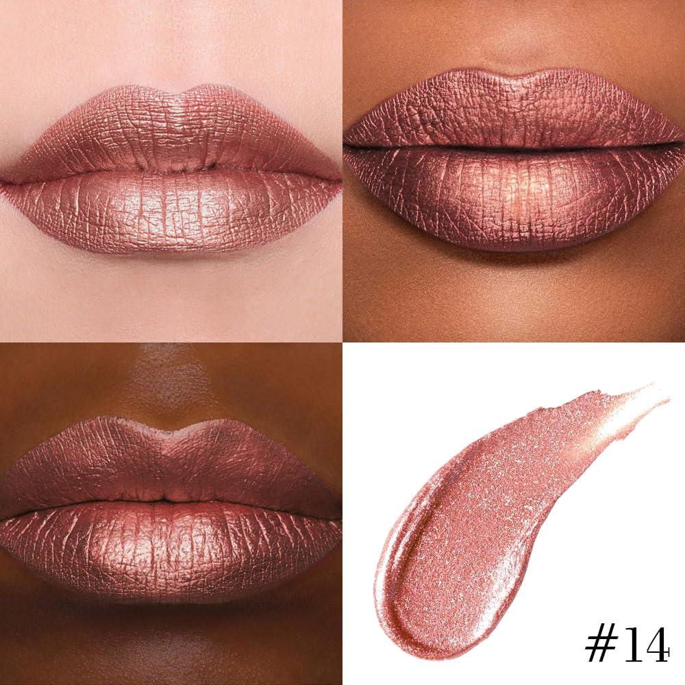 Kaely 2-in-1 Bronze Gold Metallic Lipstick and Lip Liner, Shimmer Liquid Metallic Lipsticks for Women, Glitter Lip Gloss Stain Long Lasting Waterproof Smudge Proof 24 Hour, Vegan Makeup, 14-Velvo Beauty