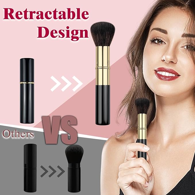 Retractable Makeup Brush, Travel Kabuki Powder Brush, Retractable Blush Brush, for Blush, Bronzer, Buffing, Highlighter Flawless Powder Cosmetics, Travel Friendly-Velvo Beauty