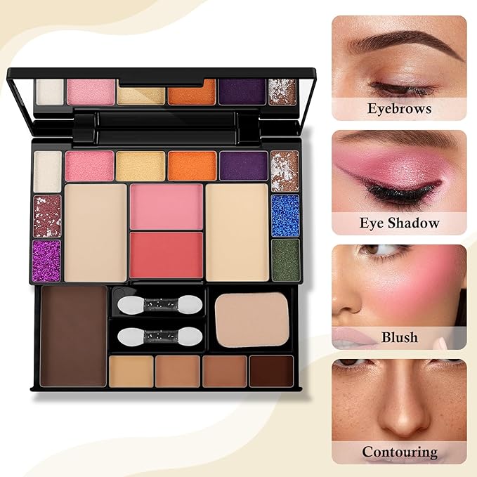 Makeup Palette Set, Makeup Kit for Women, 19 Color Makeup Set Include Matte Glitter Eyeshadow, Contour, Highlighter, Concealer, Eyebrow Powder, Blush, Mirror, Makeup Brush, Sponge-Velvo Beauty