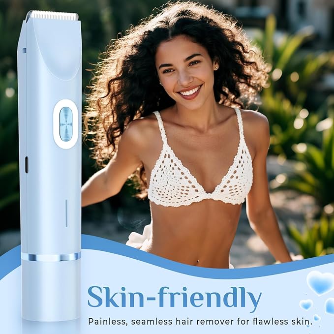 2025 New 2-in-1 Electric Bikini Trimmer for Women - Dual Head Electric Razor,Waterproof Painless Bikini Shaver, Pubic Hair Trimmer for Private Area & Body Hair, Blue-Velvo Beauty