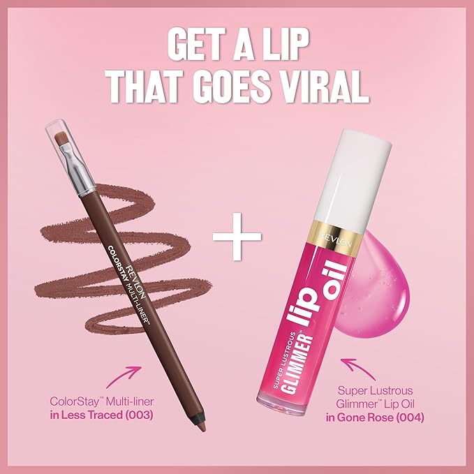 REVLON Super Lustrous Glimmer Lip Oil, Moisturizing & Tinted, Shiny Finish, Made with Plant-Based Squalane, 006 Plum Pop, 0.13 fl oz-Velvo Beauty