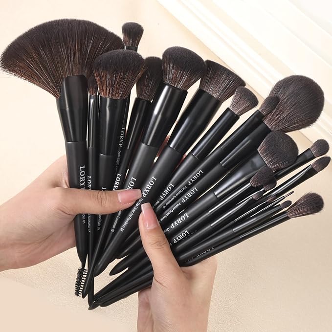 LORYP Black Makeup Brushes Set 21Pcs Powder Blush Foundation Concealer Highlighter Brush Vegan Pro Face and Eye Brush Kit-Velvo Beauty