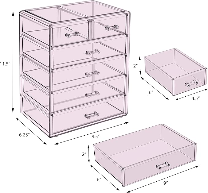 Sorbus Acrylic Makeup Organizer - Organization and Storage Case for Cosmetics Make Up & Jewelry - Big Clear Makeup Organizer for Vanity, Bathroom, College Dorm, Closet, Desk (4 Large, 2 Small Drawers)-Velvo Beauty