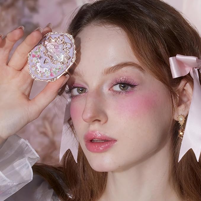 Flower Knows Strawberry Rococo Embossed Blush;Berry Matte Finish;Buildable & Blendable Powder Blush for cheeks,Highly Pigmented;Natural Flush for All Skin Tones(G02 Little Cranberry,4.6g)-Velvo Beauty