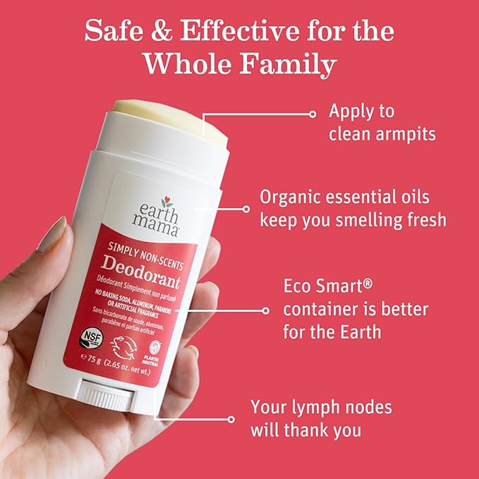 Earth Mama Simply Non-Scents Deodorant | Fragrance-free + Safe for Sensitive Skin, Pregnancy & Breastfeeding, Contains Organic Calendula and Coconut Oil, No Baking Soda or Aluminum, 2.65-Oz (2-Pack)-Velvo Beauty
