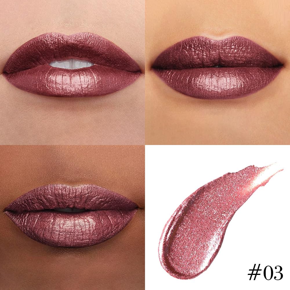 Kaely 2-in-1 Dark Wine Red Metallic Lipstick and Lip Liner, Shimmer Liquid Metallic Lipsticks for Women, Glitter Lip Gloss Stain Long Lasting Waterproof Smudge Proof 24 Hour, Vegan Makeup, 03-Velvo Beauty