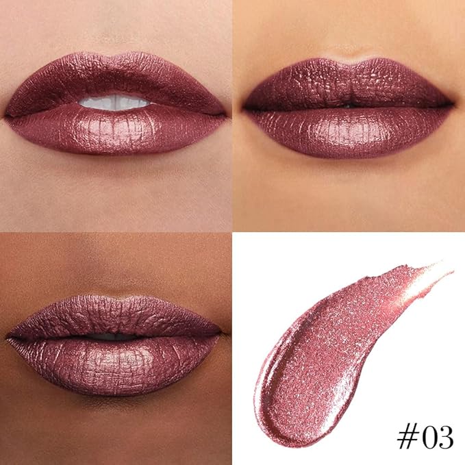 evpct Dark Wine Red Metallic Glitter Lip Liner and Lipstick Combo Lip Gloss Stain Set Makeup for Women Long Lasting Waterproof 24, Mauve Plum Frosted Metallic Shimmer Glossy iridescent Liquid Lipstick-Velvo Beauty
