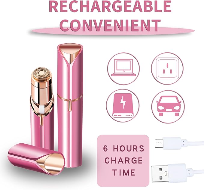 Facial Hair Remover for Women- as Seen on TV Painless Face Shaver -Mini Hair Remover, Electric Razor Shaver Portable Bikini Epilator for Lips, Chin, Armpit, Peach Fuzz, Fingers, Neck, Cheek (Rose red)-Velvo Beauty