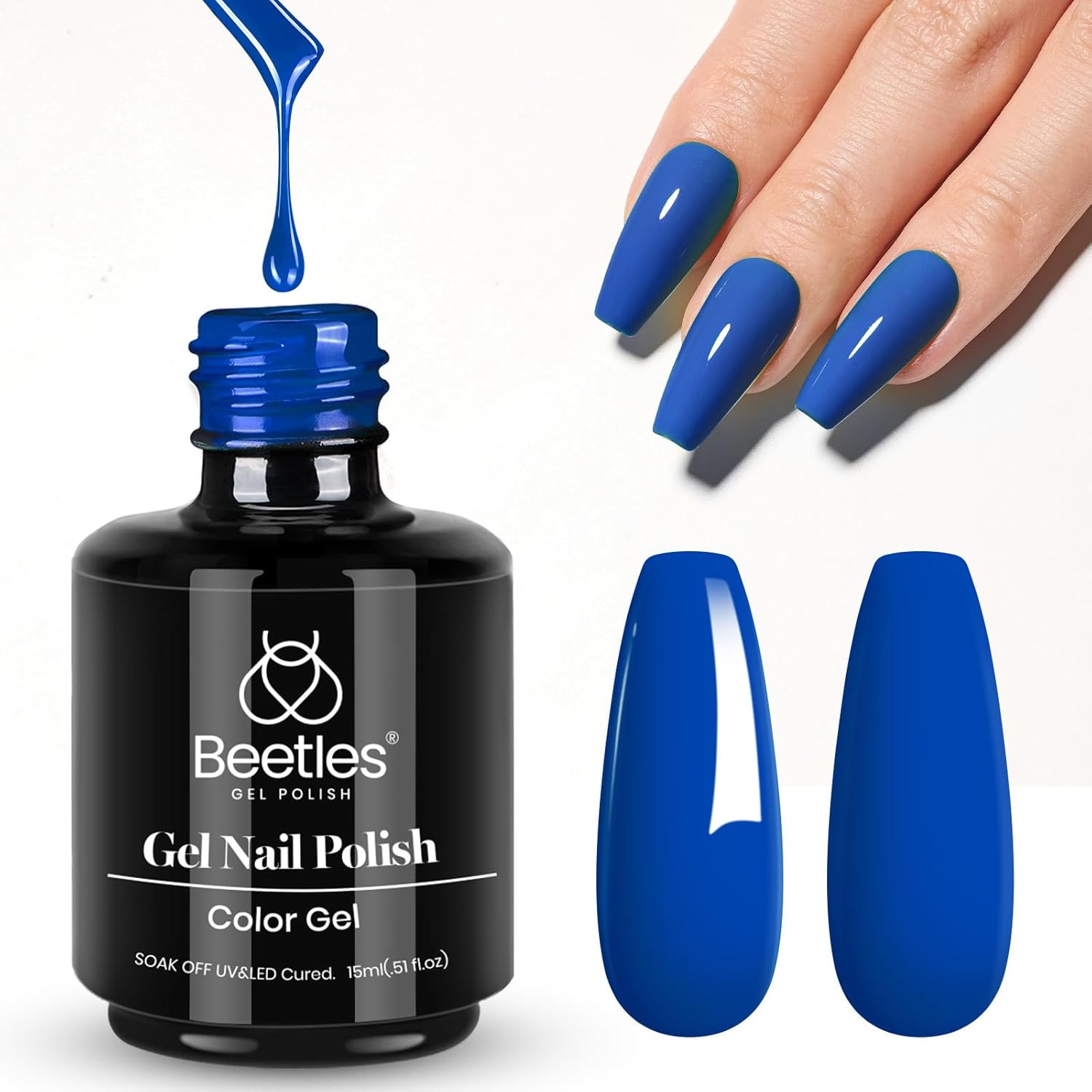 Beetles Blue Gel Nail Polish, 1 Pcs 15ml Cobalt Blue Color All Season Gel Polish Nail Art Manicure Salon Soak Off DIY Nail Uv Design at Home Gift for Women-Velvo Beauty