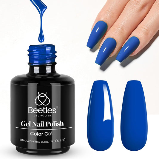 Beetles Blue Gel Nail Polish, 1 Pcs 15ml Cobalt Blue Color All Season Gel Polish Nail Art Manicure Salon Soak Off DIY Nail Uv Design at Home Gift for Women-Velvo Beauty