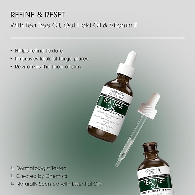 Advanced Clinicals Tea Tree Oil For Skin Facial Serum | Tea Tree Serum For Face With Vitamin E + Botanicals To Help Improve Appearance Of Large Pores & Skintone For Smoother Looking Skin, 1.8 Fl Oz-Velvo Beauty