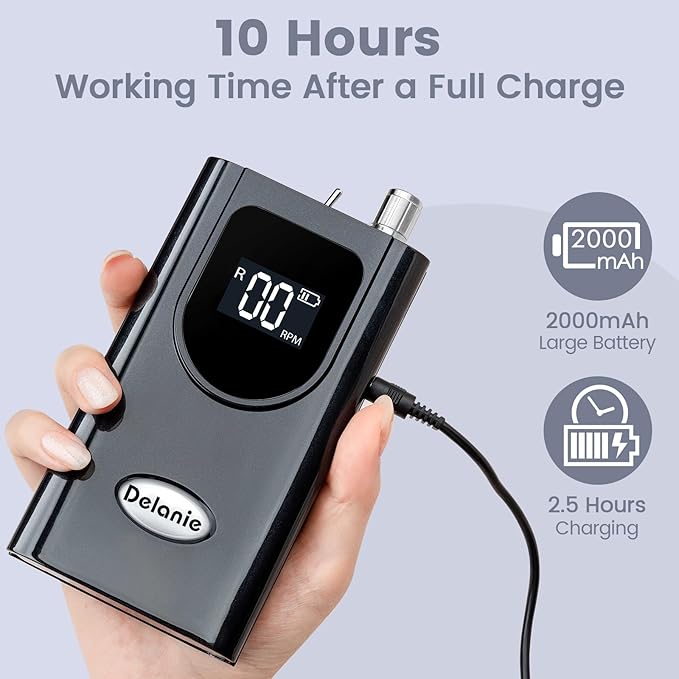 Delanie Professional Nail Drill High Torque 35000 RPM Rechargeable Portable Electric Nail File Filer for Acrylic Gel with Cuticle Bits, Salon Manicure Tool, Black-Velvo Beauty