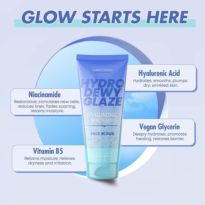 Hyaluronic Acid Facial Scrub - Dermatologist Tested, Anti-Aging, Korean Skin Care, Hydrates & Plumps Dry Skin, Improves Texture & Firmness - Gentle, Vegan, 95% Natural - 1 Pack-Velvo Beauty