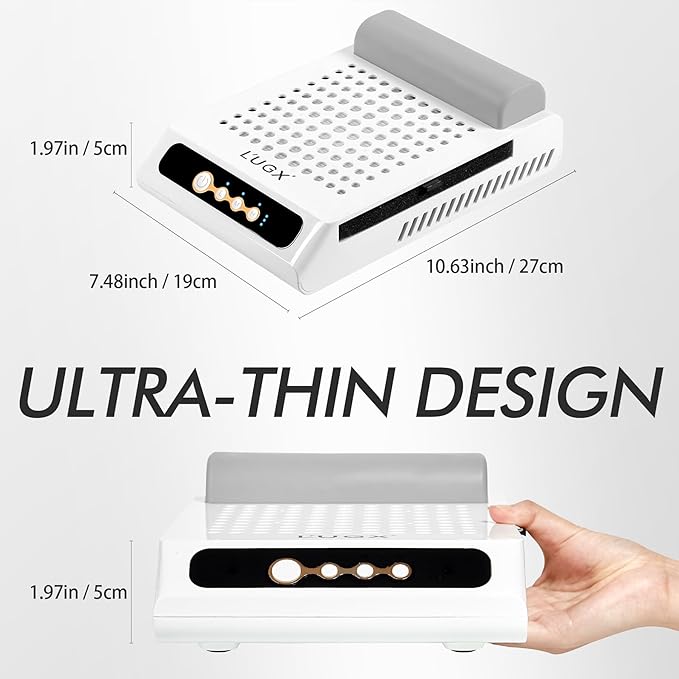 L'UGX Rechargeable Nail Dust Collector with 2 Reusable Filters, Professional 70W Nail Extractor Vacuum Acrylic Nail Dust Cleaner, Perfect for Home Salon Use, Low Noise-Velvo Beauty