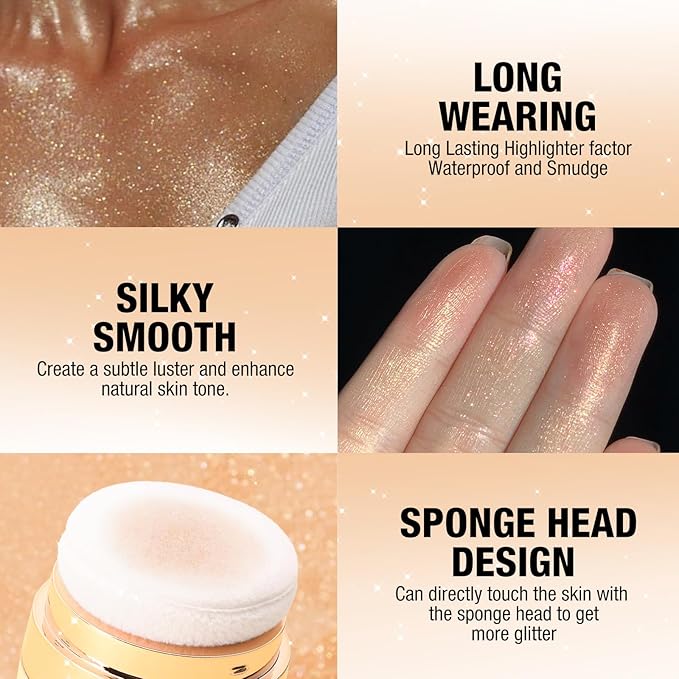 Glitter Body Highlighter Powder Body Shimmer Sparkle Face Brightening Highlighter Powder for Face Eyes Body Glow Makeup With sponge head(Purple)-Velvo Beauty