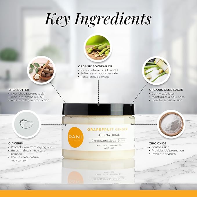 Naturals Sugar Scrub - Gently exfoliates with organic cane sugar, leaving skin soft and radiant. Infused with grapefruit and ginger, it deeply moisturizes. 14 oz-Velvo Beauty