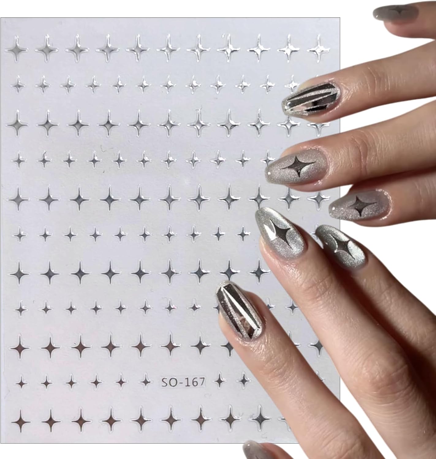 6Sheets Rhinestones Star Nail Art Stickers,3D Self-Adhesive Glitter Gold Silver White Black Stars Nail Art Design Decals Star Stickers for Acrylic Nails Art for Women Girls DIY Manicure Decorations-Velvo Beauty