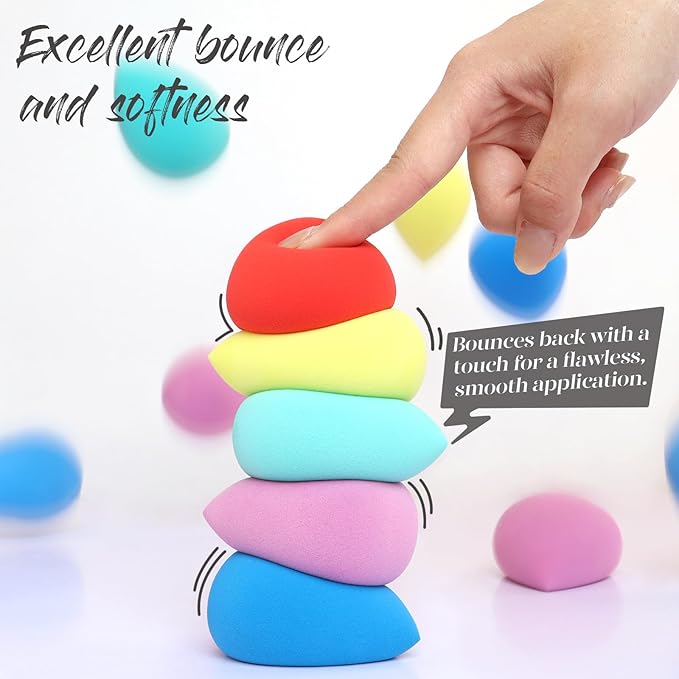 BEAKEY Makeup Sponge 5 Pcs Set, Latex-Free and Soft Boun Boun Beauty Sponge for Blending, Makeup Sponges for Foundation, Liquid, Cream and Powder. Blender for Enhanced Make Up Application-Velvo Beauty