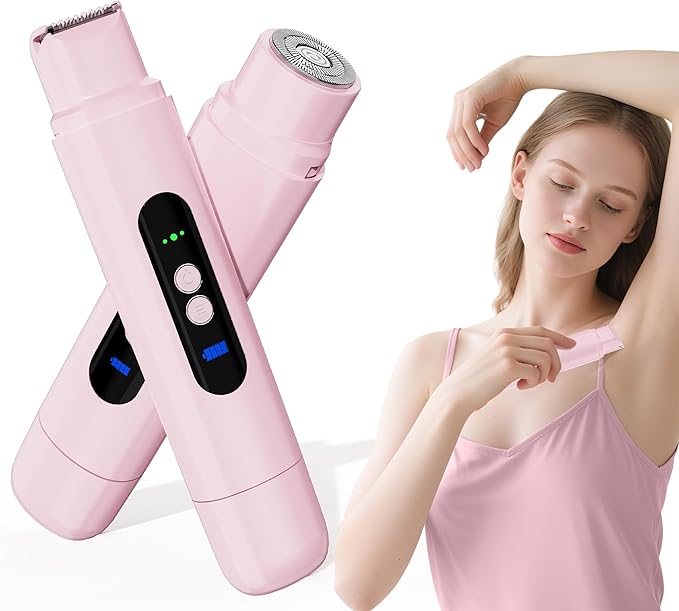 Bikini Trimmer for Women, 2-Speed Electric Razor for Pubic Hair Dual Head Shaver Women IPX7 Waterproof Rechargeable Lady Trimmer for Bikini Underarm Body Leg Face Pink-Velvo Beauty