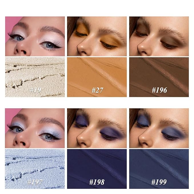 Blue Eyeshadow Stick Makeup 6PCS Set, Dark Blue Brown Metallic Shimmer Matte Cream Eye Shadow Eyeliner Brightener Pencil Crayon - JEANS BLUE-Velvo Beauty