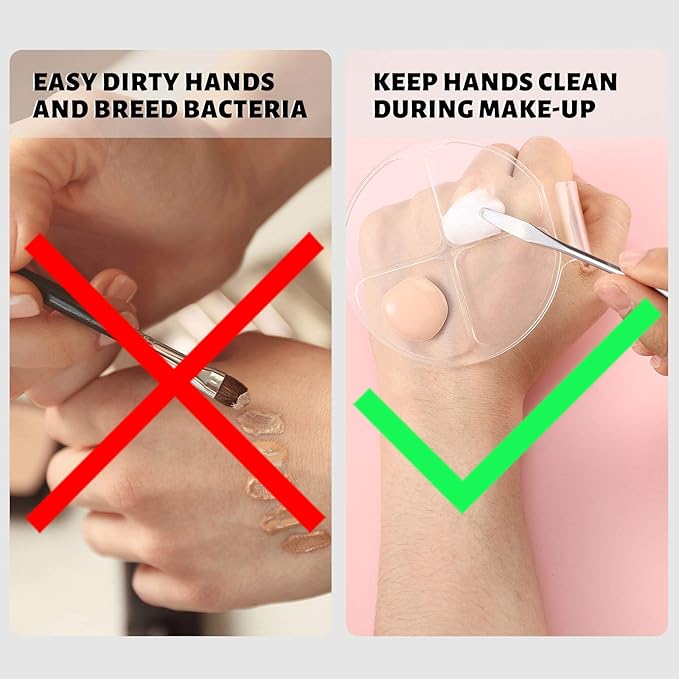 2 Pieces Hand Makeup Mixing Palette Handheld Palette Clear Makeup Cosmetic Palette Nail Art Manicure Palette with 2 Pieces Spatula for Mixing Foundation-Velvo Beauty