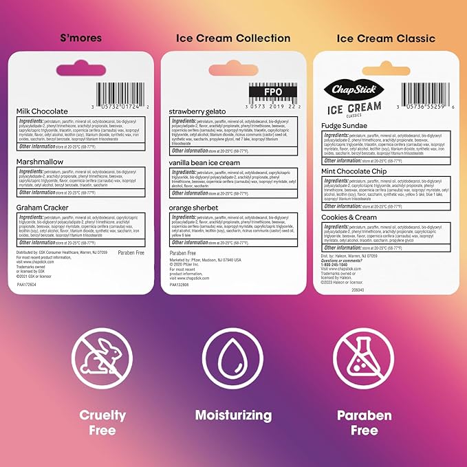 ChapStick Lip Balm, Ice Cream Collection 3-Pack, Ice Cream Classics 3-Pack + S’mores Collection – Fun & Flavorful Lip Care, Birthday Gift, Party Favors, Stocking Stuffers, 0.15 Oz Ea-Velvo Beauty