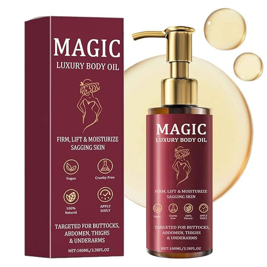 Magic Body Firming Oil, Luxury Body Oil for Crepe Skin, Tightening & Hydrating Body Oil After Shower with Vitamin E and Rosehip, Non-Greasy Body Serum Oil for Thighs, Arms, Chest, 100ML / 3.38 Fl Oz-Velvo Beauty