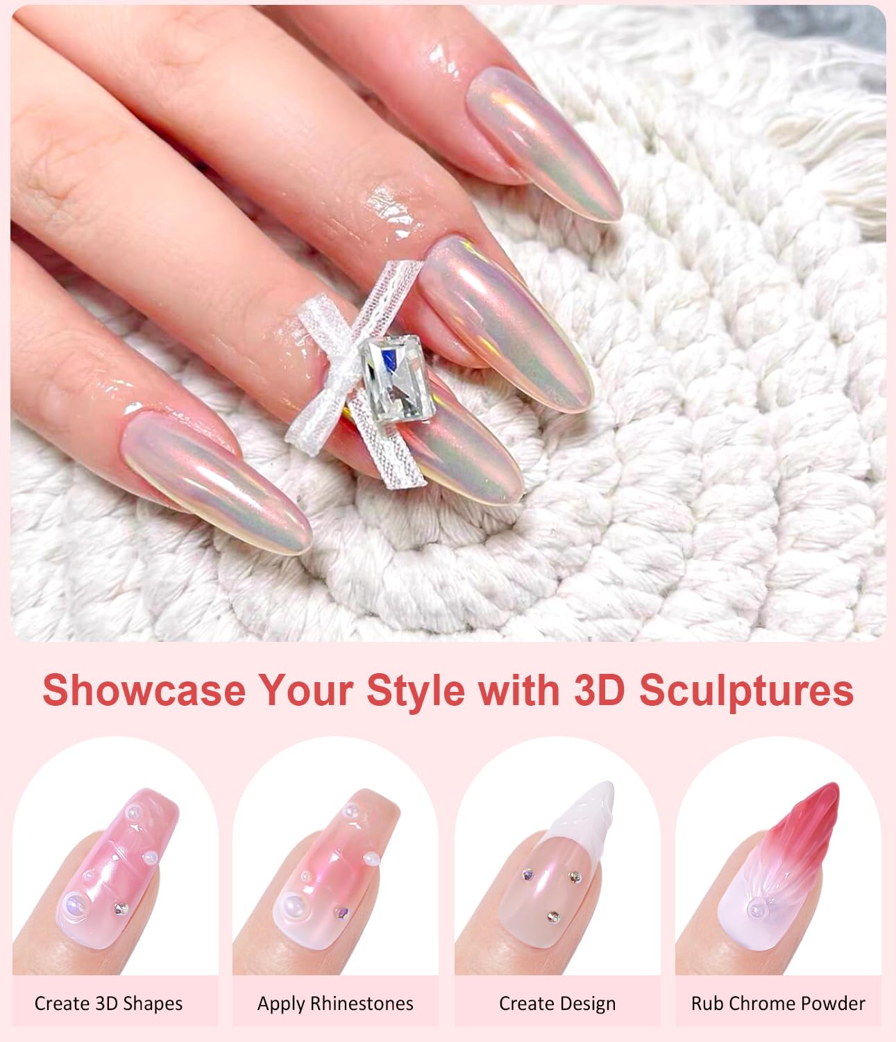 Chrome Nail Powder - Pearl Chrome Nail Powder Glitter Powder, Aurora Chrome Nail Powder Ice Translucent Iridescent Mermaid Pigment Dust Nail Powder Kit For Manicure Decoration DIY-Velvo Beauty