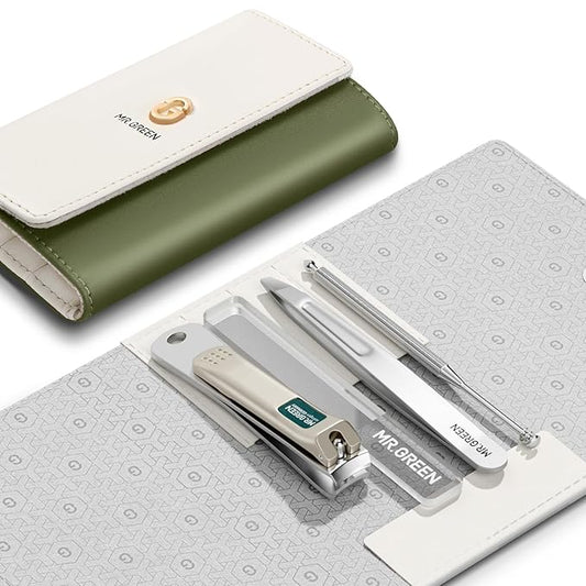 MR.GREEN Colorful Manicure Set Practical Pedicure Kits Nail Clippers Personal Care Tools Facial Hair Scissors with Fashion Case (Mr-6681 Green)-Velvo Beauty