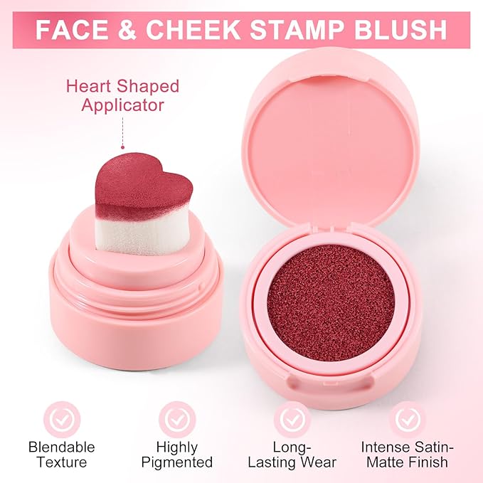 Boobeen Liquid Blush for Cheeks, Buildable & Blendable Face Blusher, Cheek Stamp Blush with Heart-shaped Applicator, Lightweight Air Cushion Blush for Velvet Matte Finish-Velvo Beauty