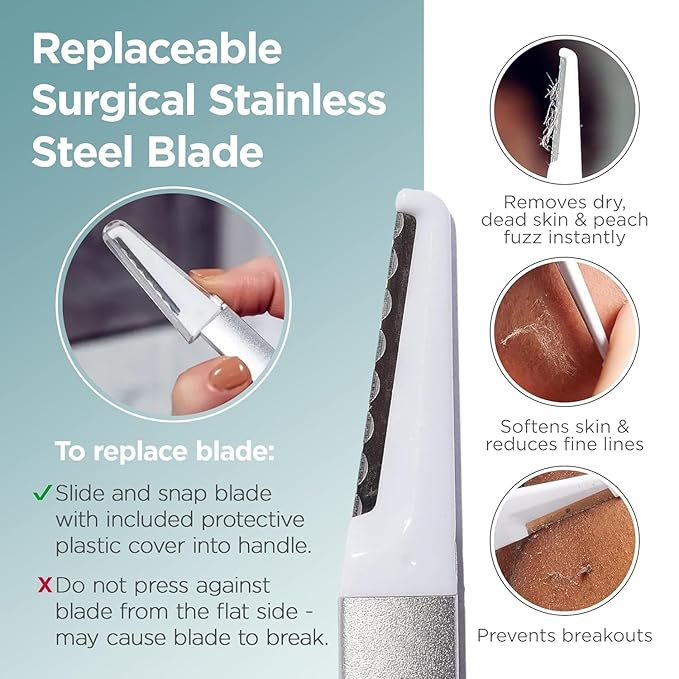StackedSkincare Dermaplane Razor for Women Face - Professional Facial Razor, Non-electric Face Shaver for Women - Eyebrow Razor & Dermaplaning Tool for Face Exfoliation - Includes Handle & Blade-Velvo Beauty