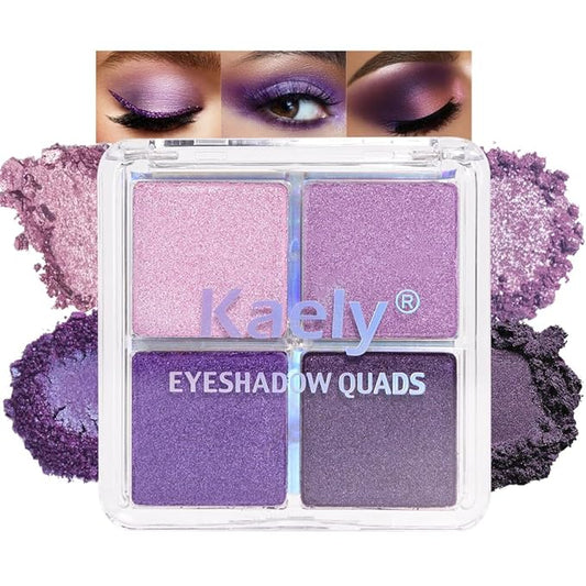 Kaely Powder Eyeshadow Quad, Lavender Purple Glitter Eyeshadow Palette Makeup, Neutral Eye Shadow Palette for Older Women Pigmented Waterproof, sombras para ojos, Blendable, Cruelty-free, 05-Velvo Beauty