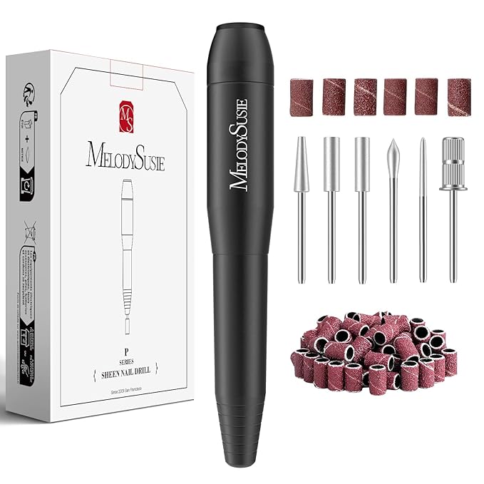 MelodySusie Electric Nail Drill Machine,PC120I Portable Electric Nail File Efile Set for Acrylic Gel Nails, Manicure Pedicure Tool with Nail Drill Bits Sanding Bands Dust Brush, Black-Velvo Beauty