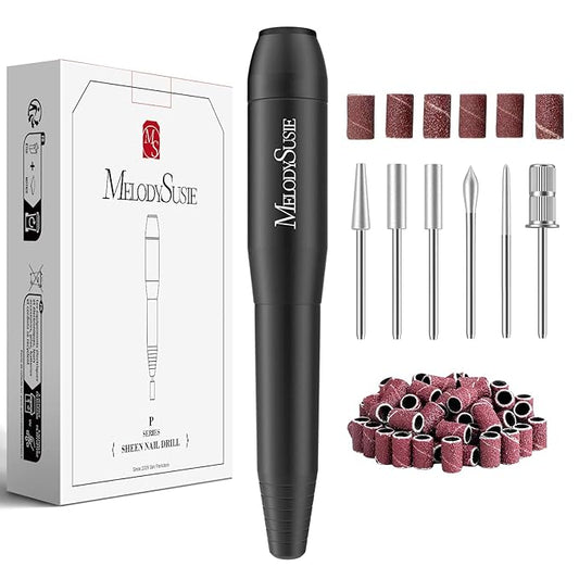 MelodySusie Electric Nail Drill Machine,PC120I Portable Electric Nail File Efile Set for Acrylic Gel Nails, Manicure Pedicure Tool with Nail Drill Bits Sanding Bands Dust Brush, Black-Velvo Beauty