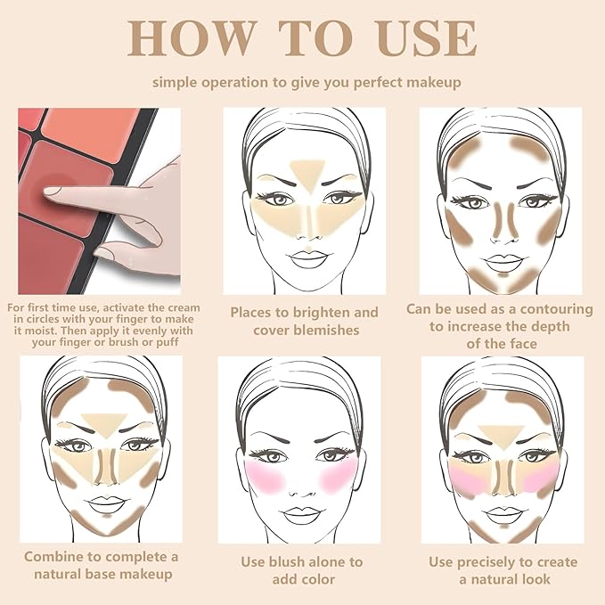 12 Colors Cream Blush Palette, Color Correcting Concealer Foundation Palette, Long Wearing Smudge Proof Blendable Matte Finish Blush Powder Highlighter and Cream Contour Palette Makeup (01)-Velvo Beauty