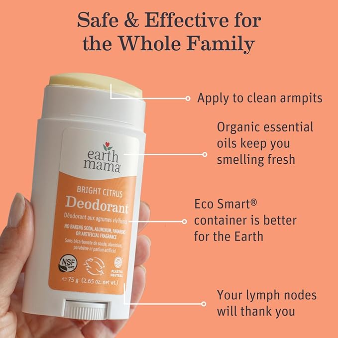 Earth Mama Bright Citrus Deodorant | Safe for Sensitive Skin, Pregnancy and Breastfeeding, Contains Organic Grapefruit and Calendula, No Baking Soda or Aluminum, 2.65-Ounce (2-Pack)-Velvo Beauty