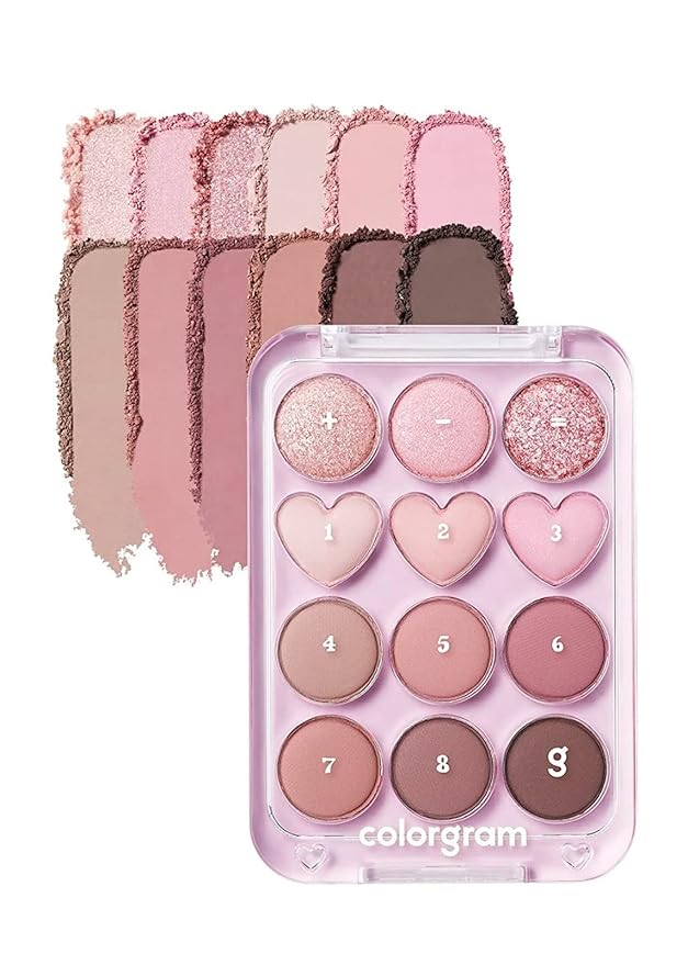 COLORGRAM Pin Point Eyeshadow Palette 02 Pink+Mauve= | Ultra-Blendable Matte, Glitter, Shimmer Shades for Daily Makeup | K-Beauty Eye Palette with Easy-to-Use Calculator Design-Velvo Beauty
