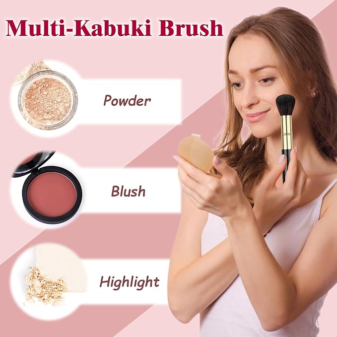 Retractable Makeup Brush, Travel Kabuki Powder Brush, Retractable Blush Brush, for Blush, Bronzer, Buffing, Highlighter Flawless Powder Cosmetics, Travel Friendly-Velvo Beauty