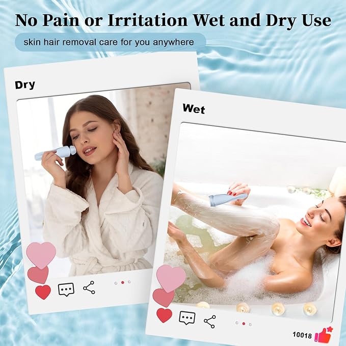 Electric Shaver Razors for Women 2-IN-1 Electric Razor for Womens Legs Underarm Face Pubic Hairs,Wet Dry Use Rechargeable Bikini Trimmer Hair Removal with Detachable Head,Painless IPX7 Waterproof Blue-Velvo Beauty