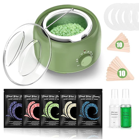 Waxing Kit - TIKESI Wax Warmer for Hair Removal, Hard Wax Kit with 14oz 5 Bags Hard Wax Beans for Full Body, Legs, Face, Eyebrows, Bikini, Brazilian Waxing Kit for Women Men-Velvo Beauty