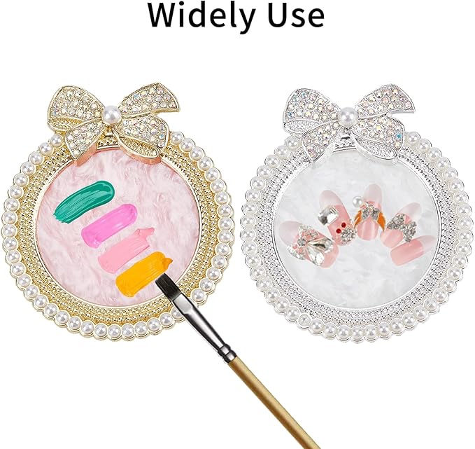 NICENEEDED 2 PCS Resin Nail Art Palette, Nail Art Painting Mixed Color Makeup Palette with Pearls, Rhinestone Bowknot Edge Nail Polish Palettes Nail Art Display Board for Nail Salon-Velvo Beauty