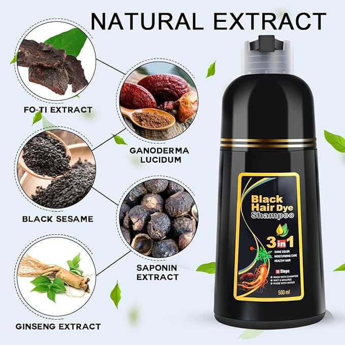 Black Hair Dye Shampoo 3 in 1 for Women/Men for Gray Coverage Instant Hair Color Shampoo Semi Permanent Champu Para Cana-Velvo Beauty
