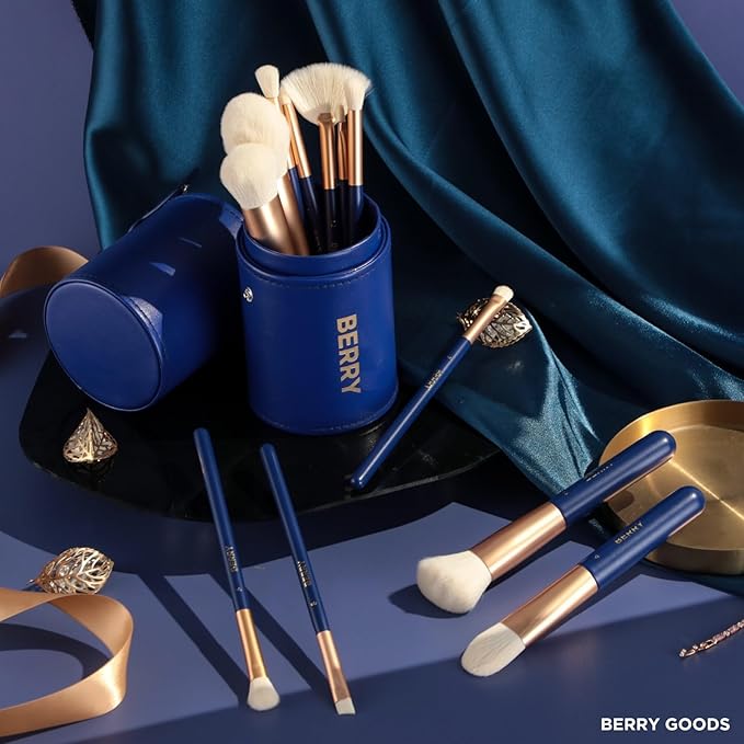 BERRY Blue Premium Makeup Brush Set – 12-Piece Professional Ultra-Soft Synthetic Brushes for Face & Eyes | Foundation, Powder, Blush, Concealer, Eyeshadow – Vegan, Cruelty-Free, Numbered, Travel Case-Velvo Beauty