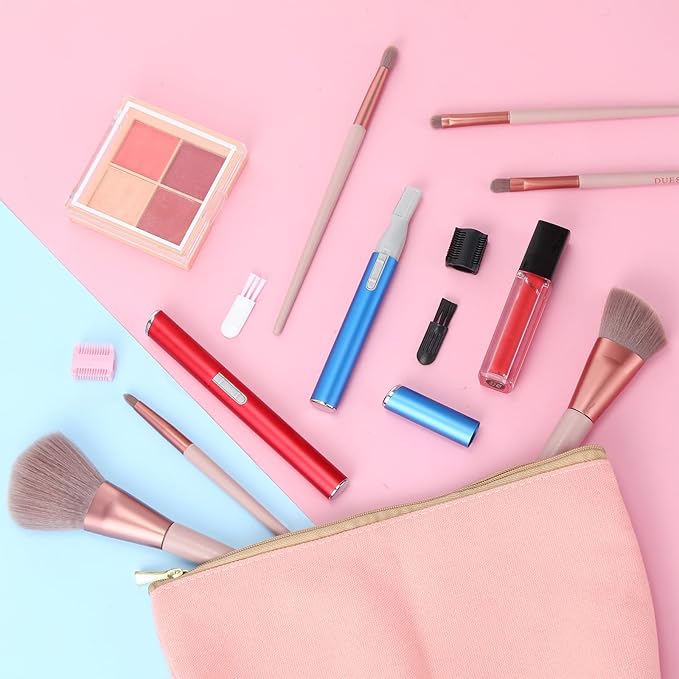 Chumia 2 Pcs Electric Eyebrow Trimmer Women Precision Face Razors Mini Shaver with Comb Christmas Women Gift Battery Operated Personal Epilator for Face Neck Fuzz Lips Leg(Red, Blue)-Velvo Beauty