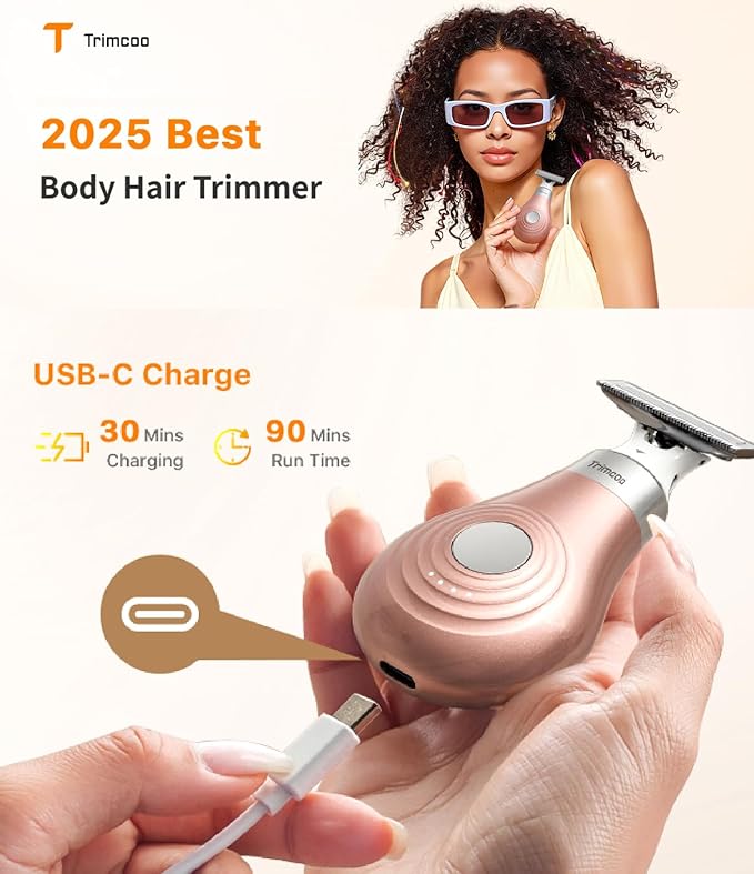 Mini Bikini Trimmer for Women - Intimate Pubic Hair Removal, Electric Body Groomer, Small Portable Wet/Dry Shaver, Magnetic Blade, USB-C Rechargeable with Travel Case, Easy to Clean (Gold)-Velvo Beauty