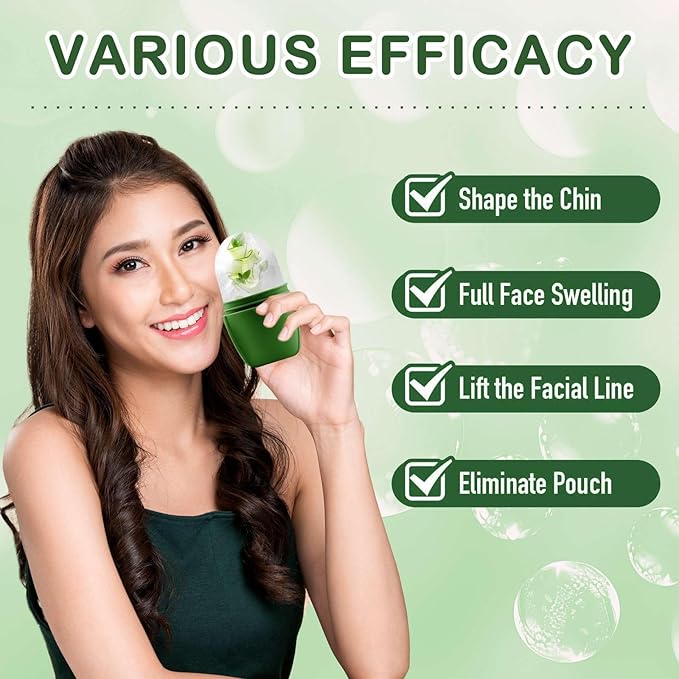 XHJRI Ice Face Roller Massager,Ice Cube Roller for Face, Eyes and Neck Naturally Conditioning and Skin Care,De-Puff Eye Bags,Reduce Migraine Pain,Reusable Massage Silicone Ice Mold (New Green)-Velvo Beauty