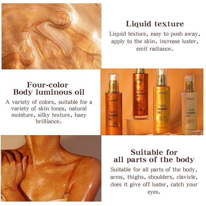 Shimmer Body Oil,Face and Body Liquid Luminizer,Waterproof Moisturizing Light Shimmer Glow Illuminator,Smooth Body Shimmer,Liquid Highlighter Makeup (Bronze Gold)-Velvo Beauty