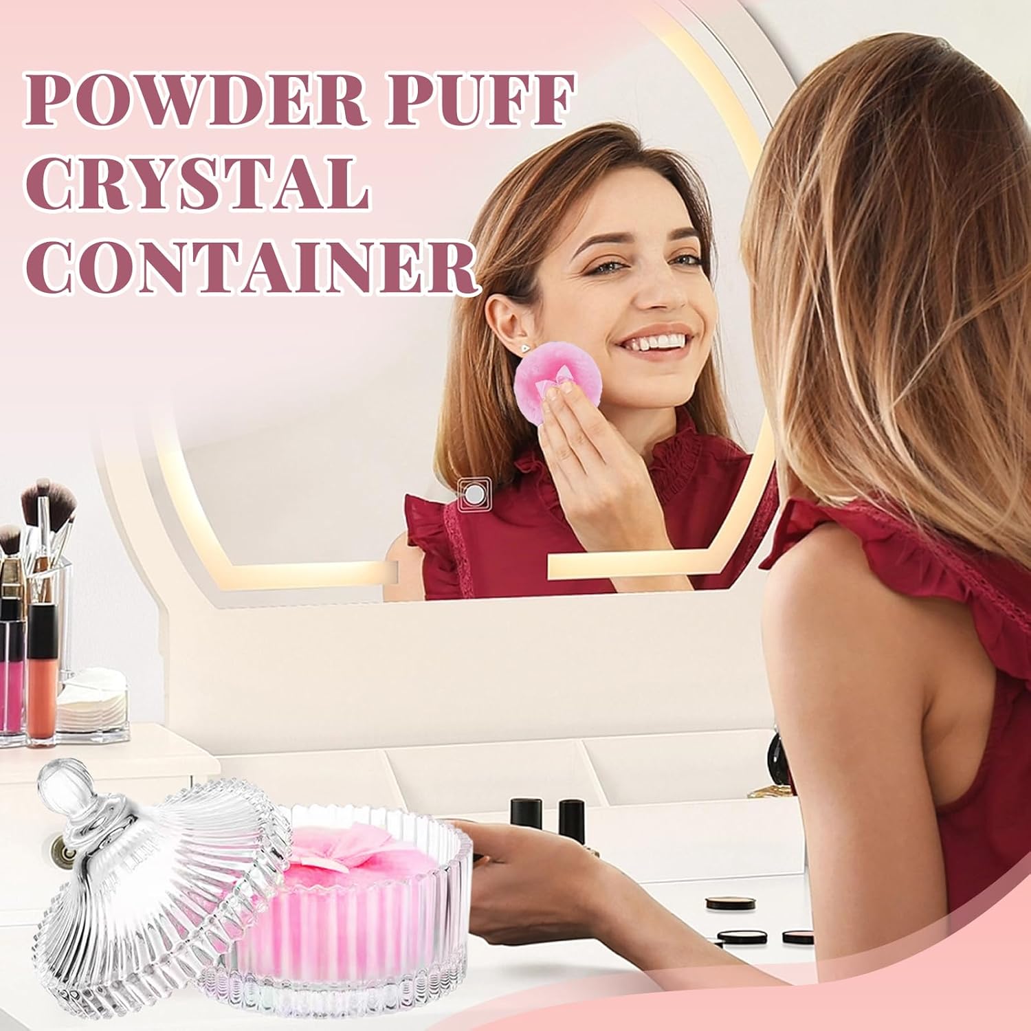 3 Pcs Large Body Powder Puff and Container, Powder Container with Puff, Velour Dusting Powder Puff with Crystal Case, Washable Reusable Puff for Women Baby Bath Travel Glitter Wet Dry Makeup-Velvo Beauty