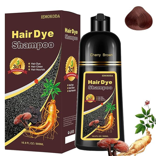 Cherry Brown Hair Dye Shampoo 3 in 1 - Champu Para Pintar el Cabello, Herbal Brown Hair Dye for Women Men, Hair Color Shampoo-Velvo Beauty