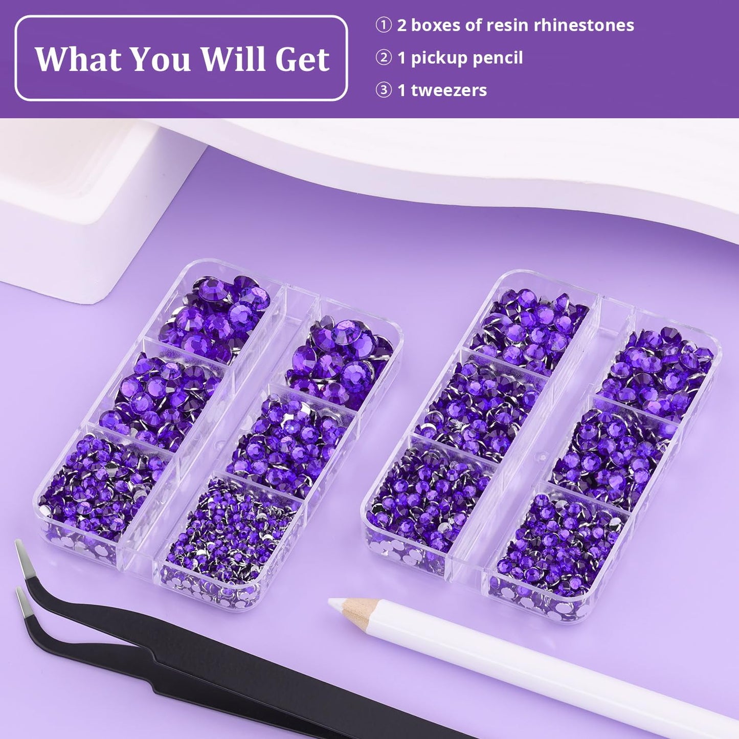 Resin Rhinestones for Crafting, 2 Boxeses Purple Multi Sizes Flatback Bedazzling Crystals for Crafts Nail Art Deco, Non Hotfix Gems Charms for Tumbler Shoes Clothing Fabric Face Makeup-Velvo Beauty